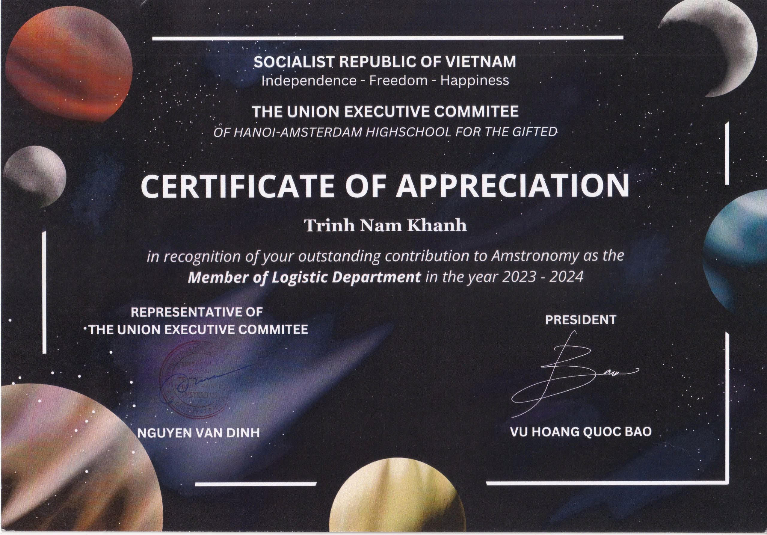 Amstronomy 2024 Certificate